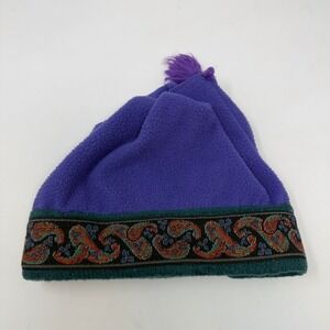 Vintage Merkley Headgear Purple Fleece Beanie Hat‎ Paisley Trim Women's OSFM